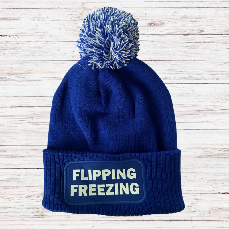 Flipping Freezing Cuffed Rectangular Patch Bobble Hat