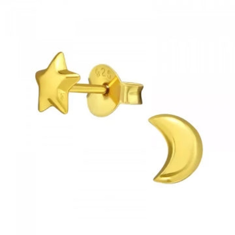 Gold Star and Moon Studs|Gold Star and Moon Studs