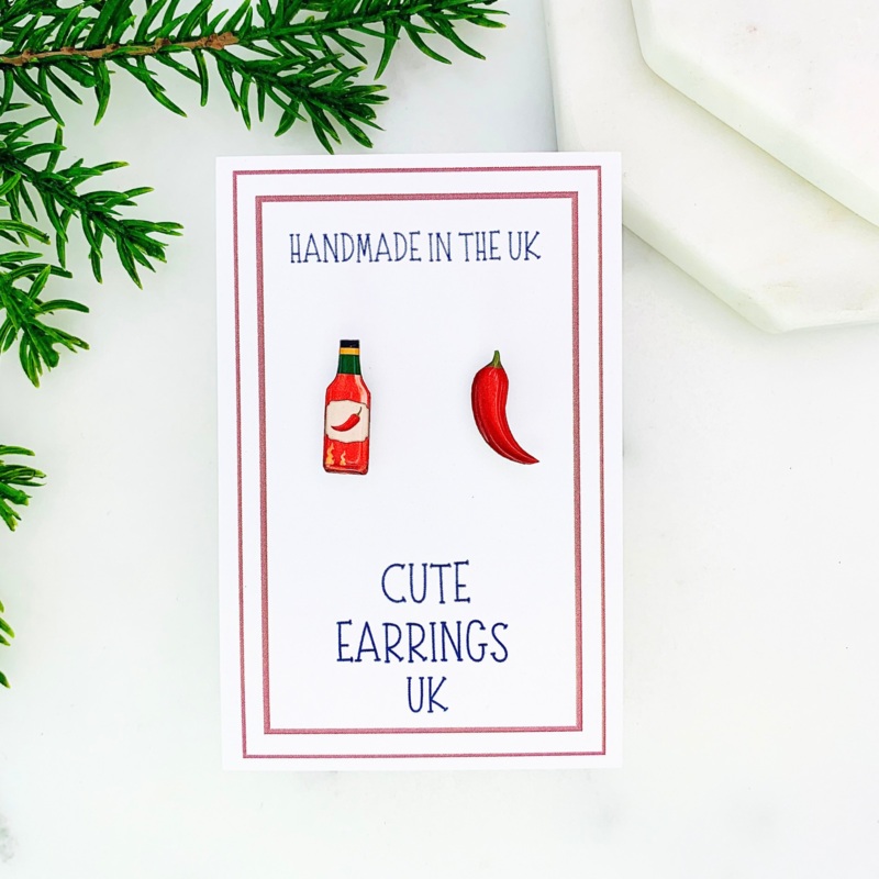 Hot sauce & Chilli Pepper Mismatched Stud Earrings