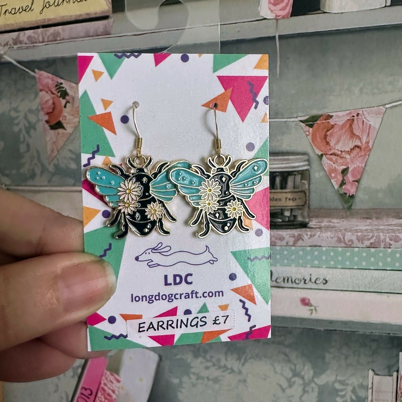 Large Floral Bee Charm Earrings