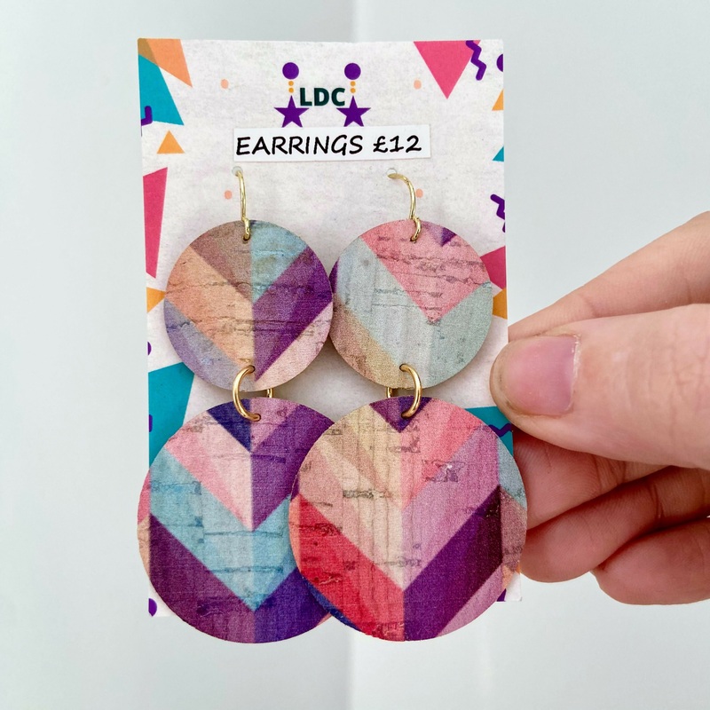 Pastel Rainbow Cork Round Earrings