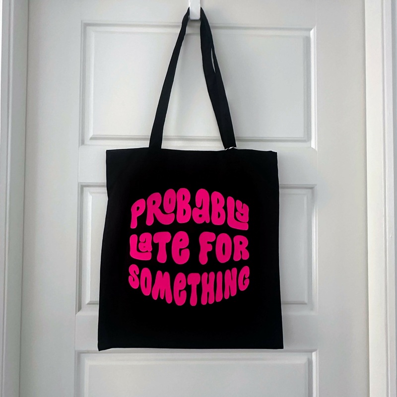 Probably Late Cotton Tote Bag|Black