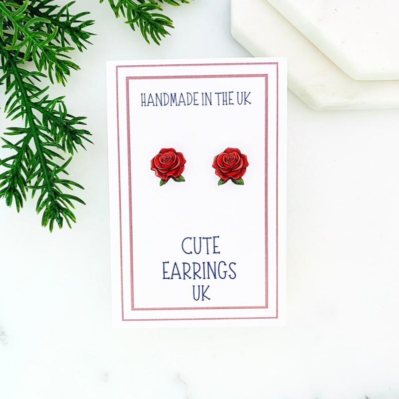 Red Rose Stud Earrings
