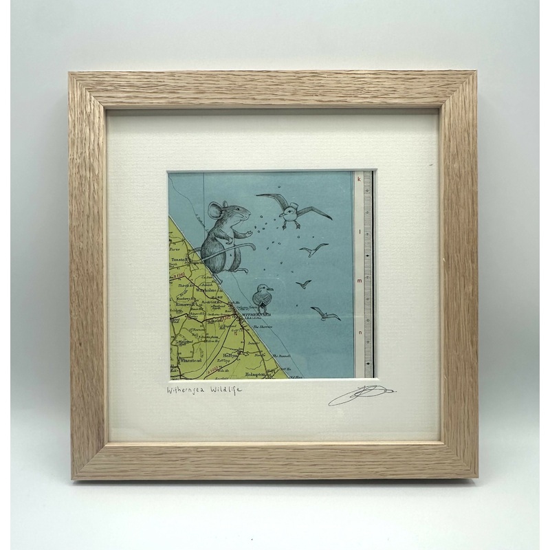Withernsea Wildlife – Original Pen Drawing on vintage map ( WITHERNSEA) by Jenny Davies