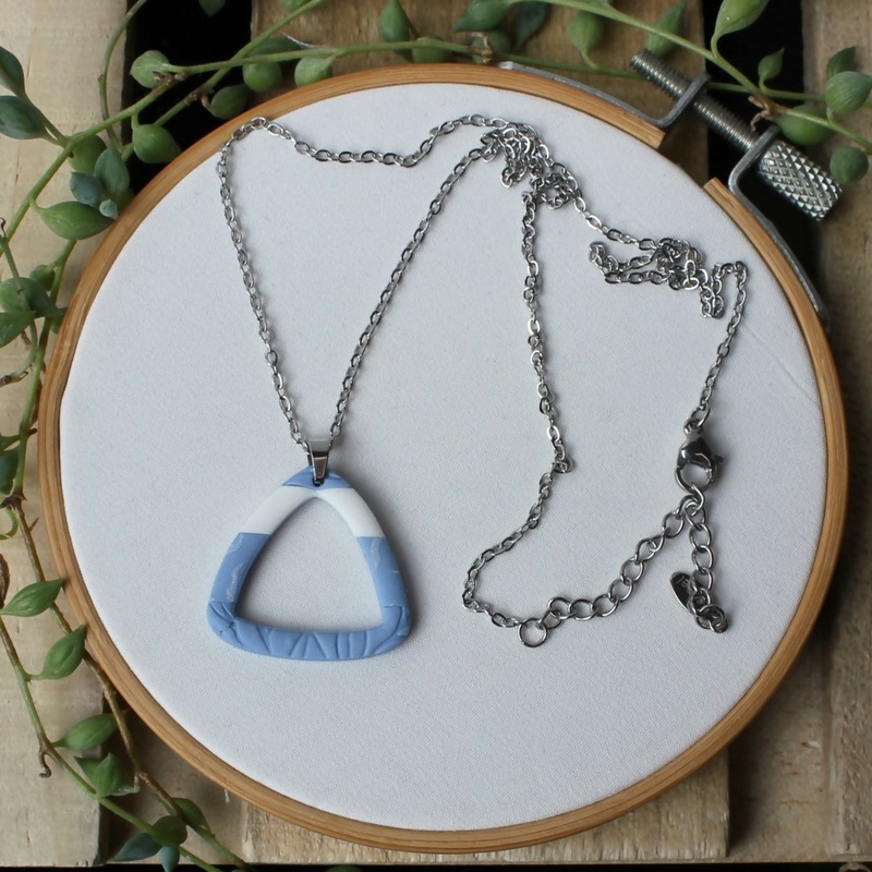 Blue And White Texture And Print Triangle Necklace