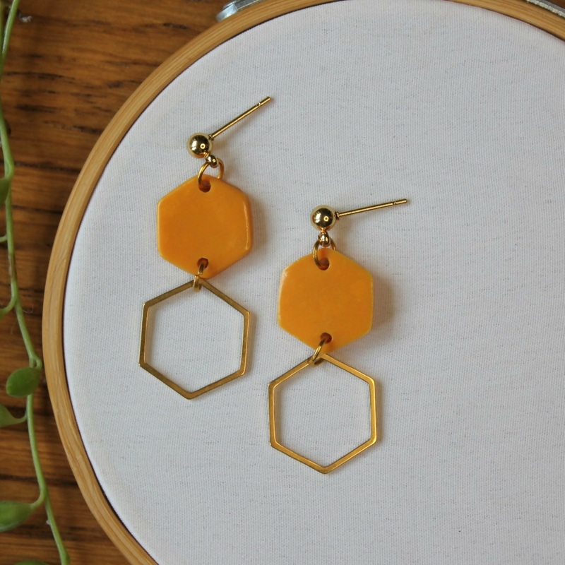 Clementine Orange Hexagon Earrings
