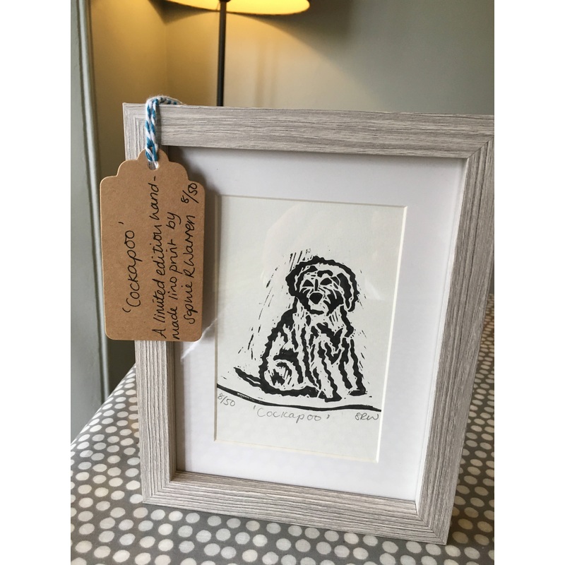 Cockapoo Framed Lino Cut Print