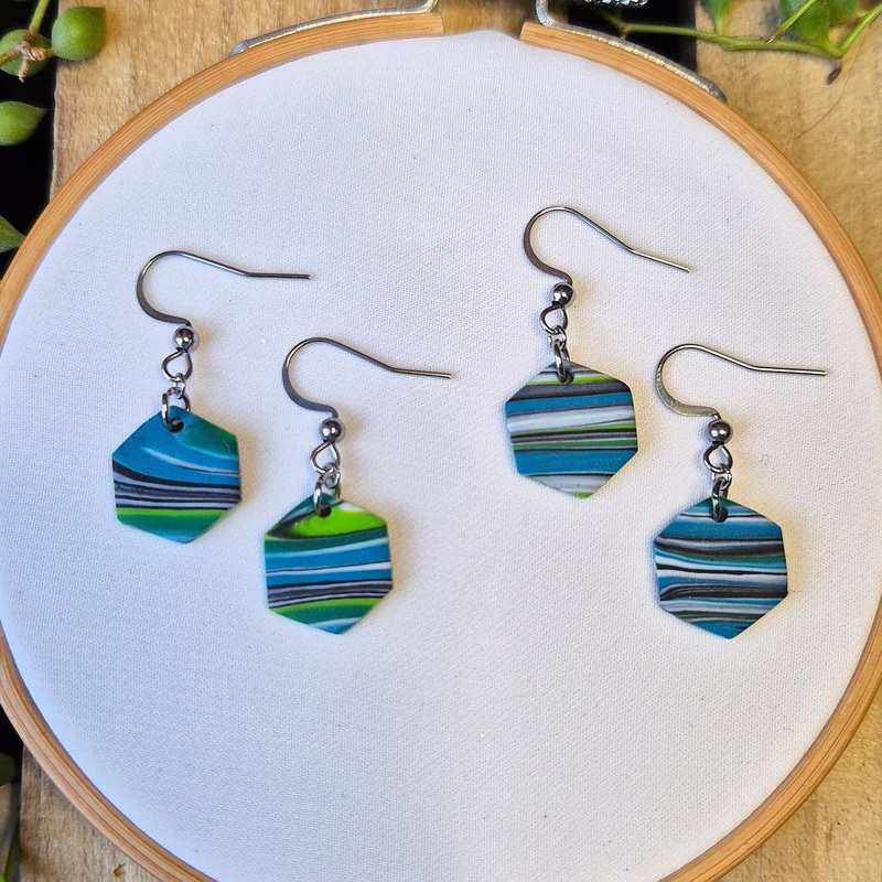 Electric Stripe Hexagon Earrings