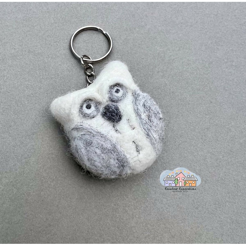 Felted Owl Keyring|White/greyDefault Title