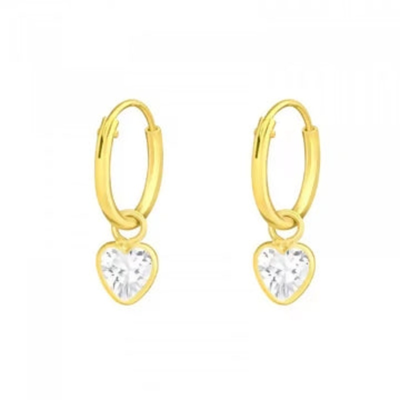 Gold Crystal Heart Mini Hoops|Gold Crystal Heart Mini Hoops