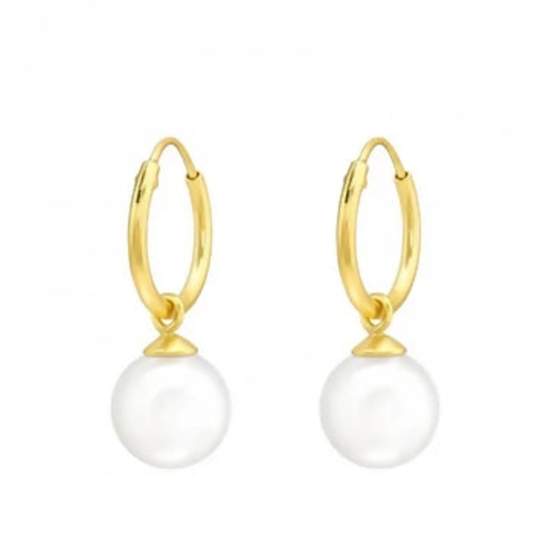 Gold White Pearl Mini Hoops|White Pearl Mini Hoops