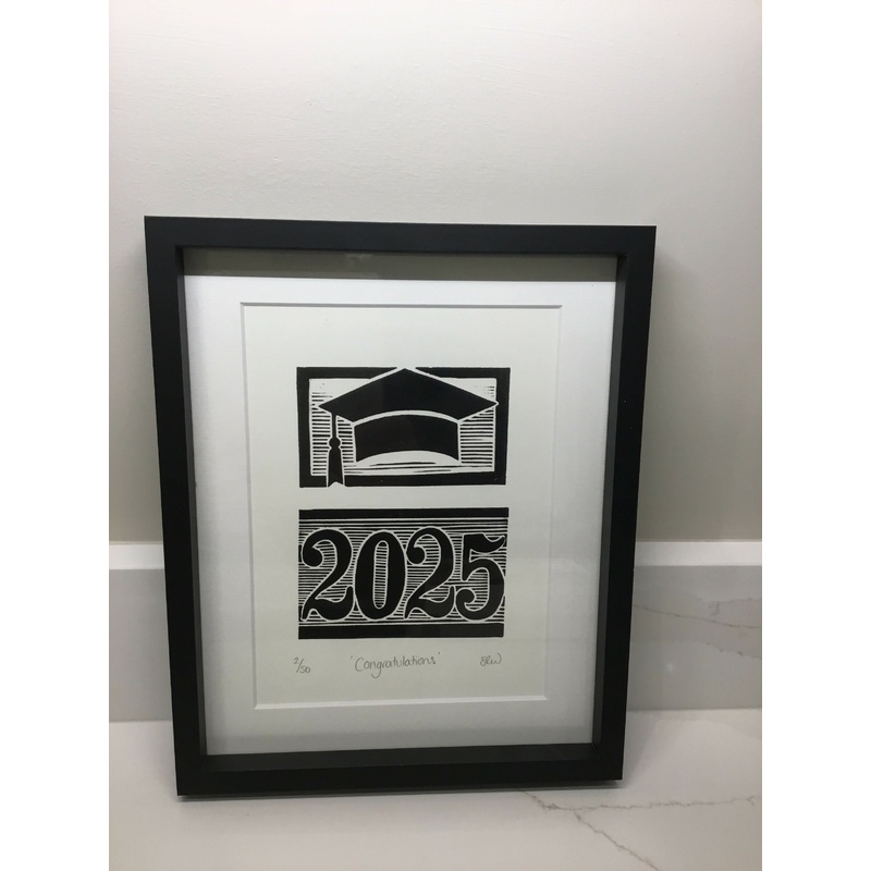 Graduation 2025 Framed Lino Cut Print