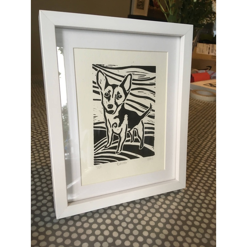 Jackahuahua Framed Lino Cut Print