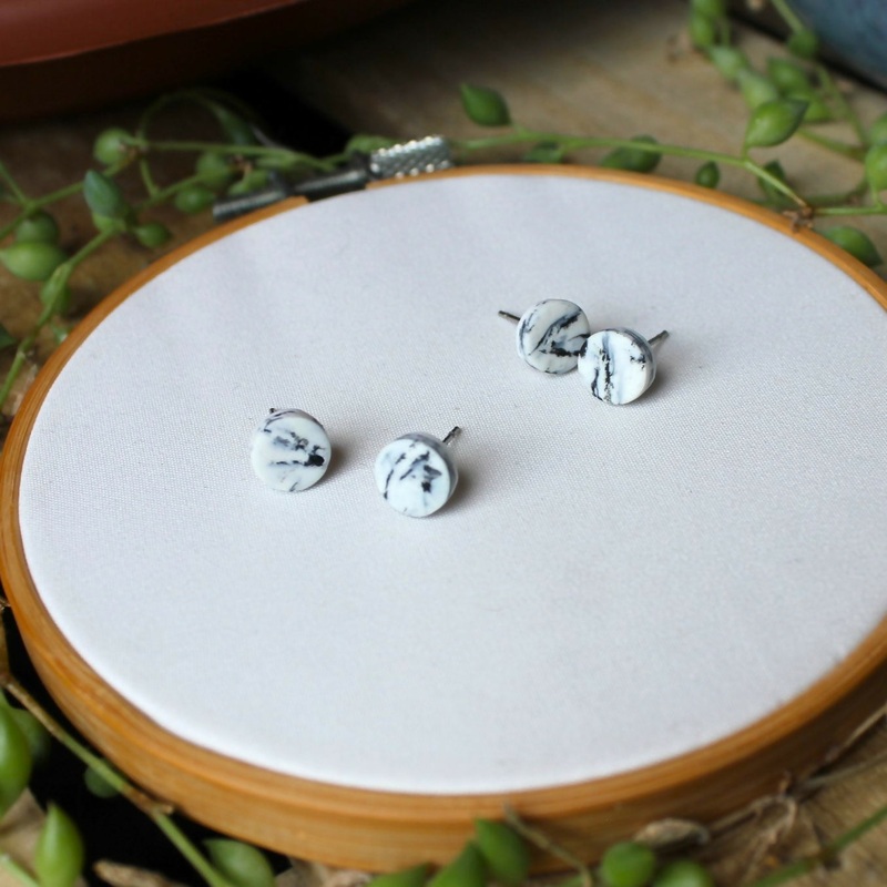 Monochrome Marble Stud Earrings