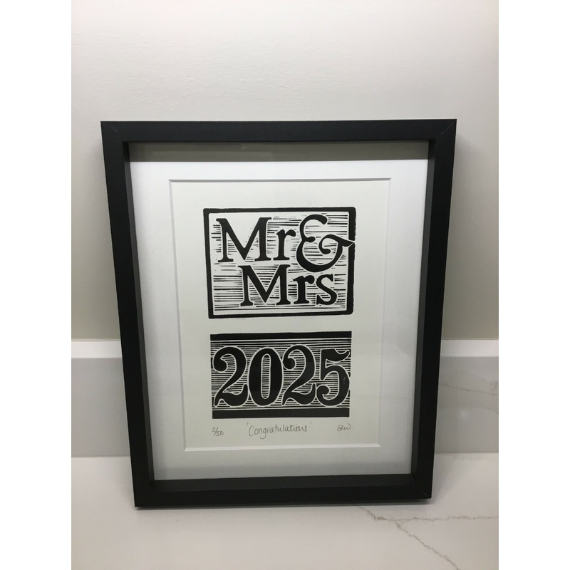 Mr & Mrs 2025 Framed Lino Cut Print
