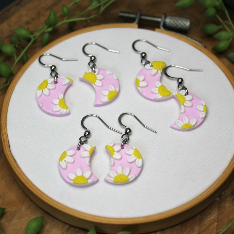 Pink Daisy Moon Earrings
