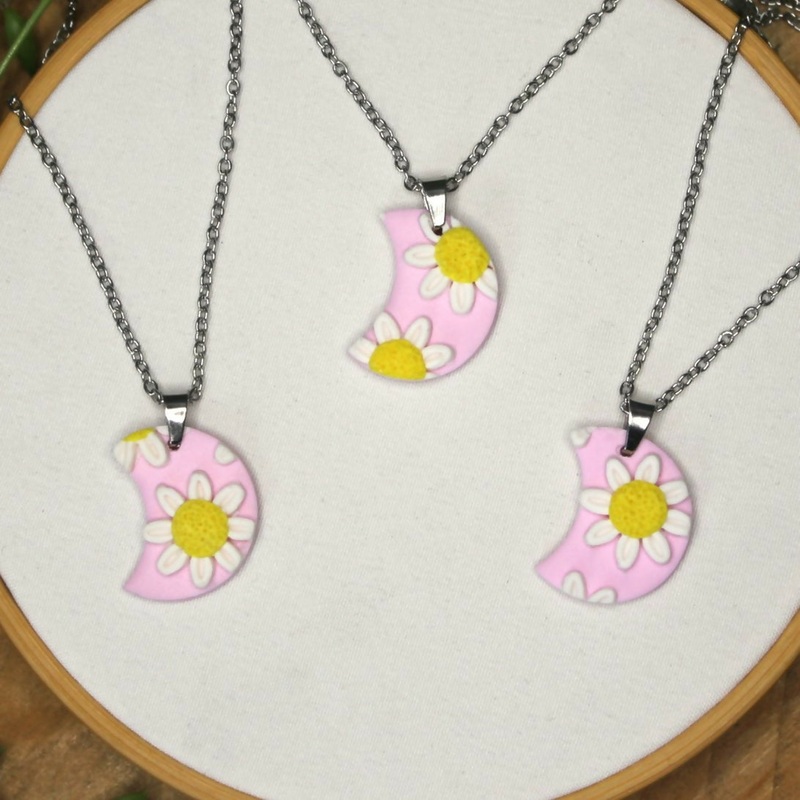 Pink Daisy Moon Necklace
