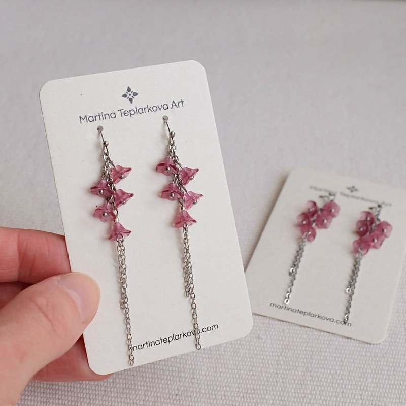 Pink Flowers Chain Earrings