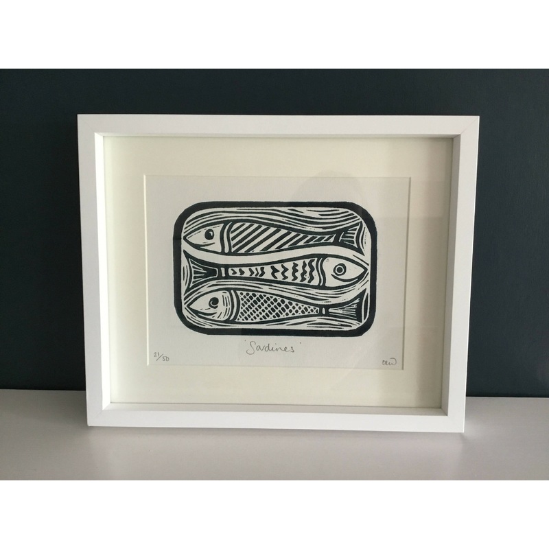 Sardines Framed Lino Cut Print