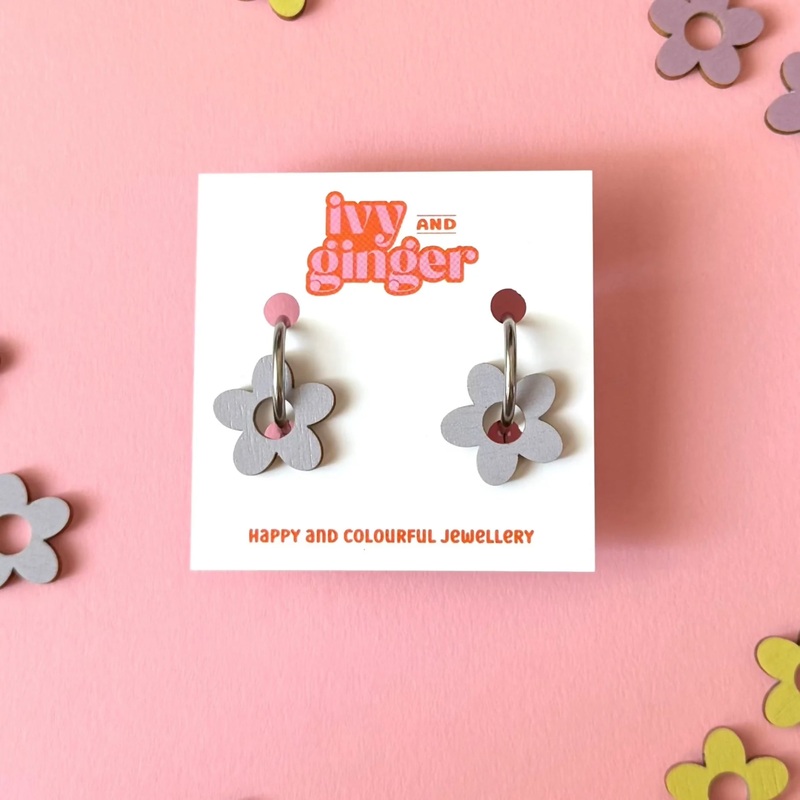 Statement Flower Shaped Hoop Earrings in Light Periwinkle