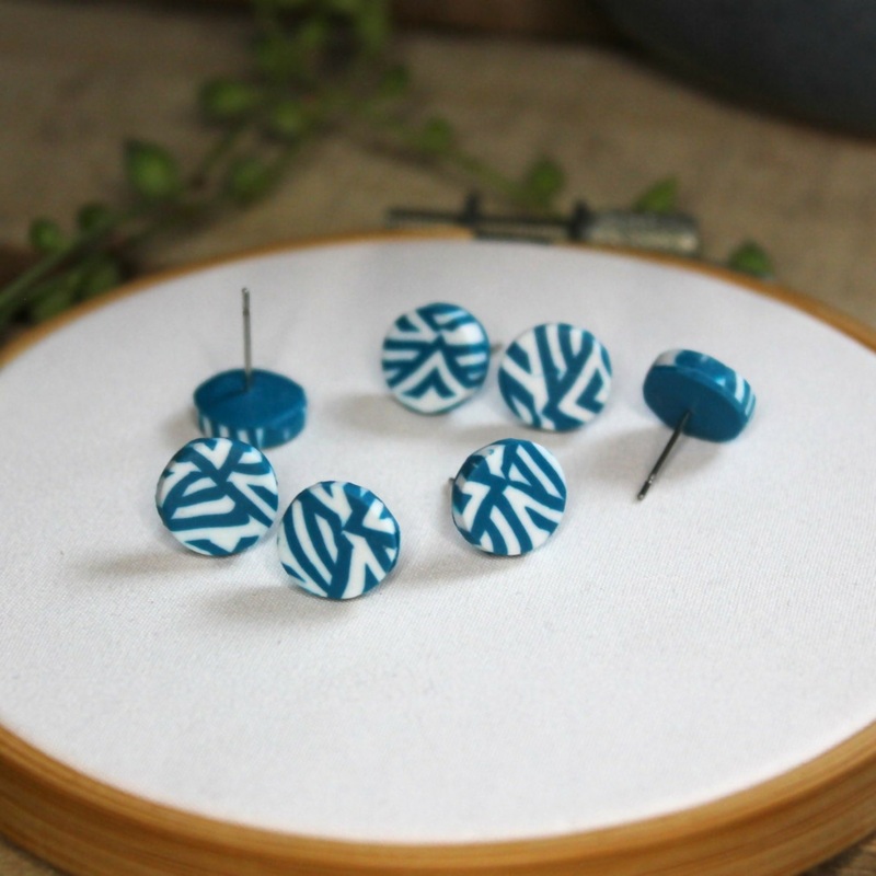 Teal And White Stud Earrings