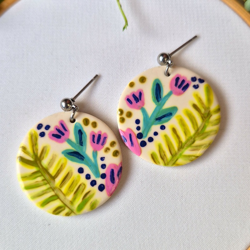 Tulip And Fern Large Circle Earrings
