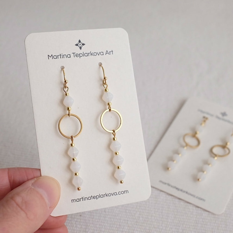 White and Gold Drop Earrings
