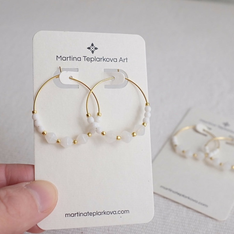 White and Gold Hoop Earrings