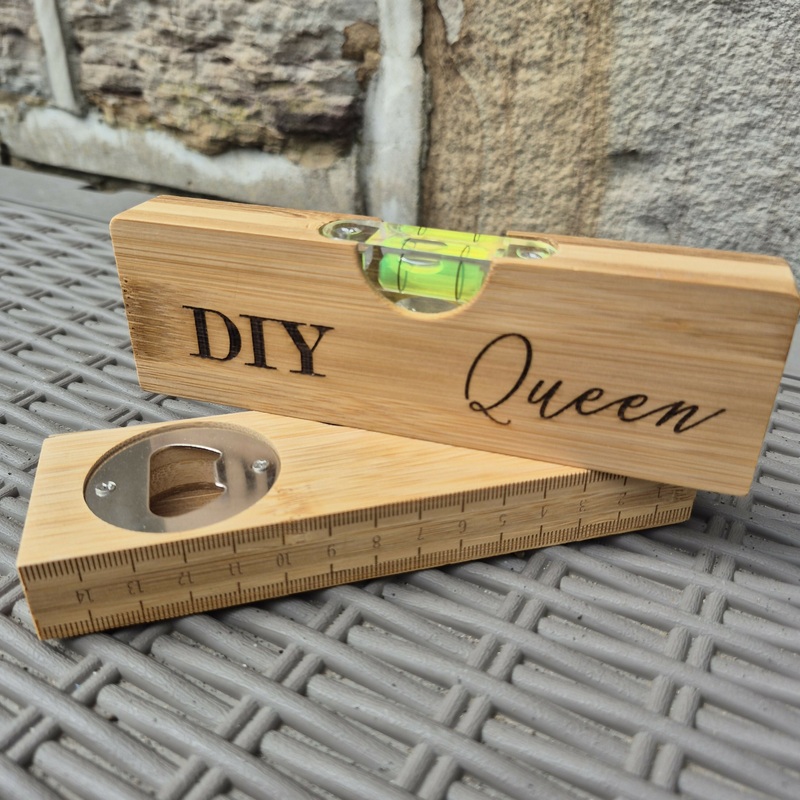Engraved Bamboo Spirit Level  Ruler Base, Bottle Opener & Engraved Front  Unique Gift for DIY Lovers – DIY Queen