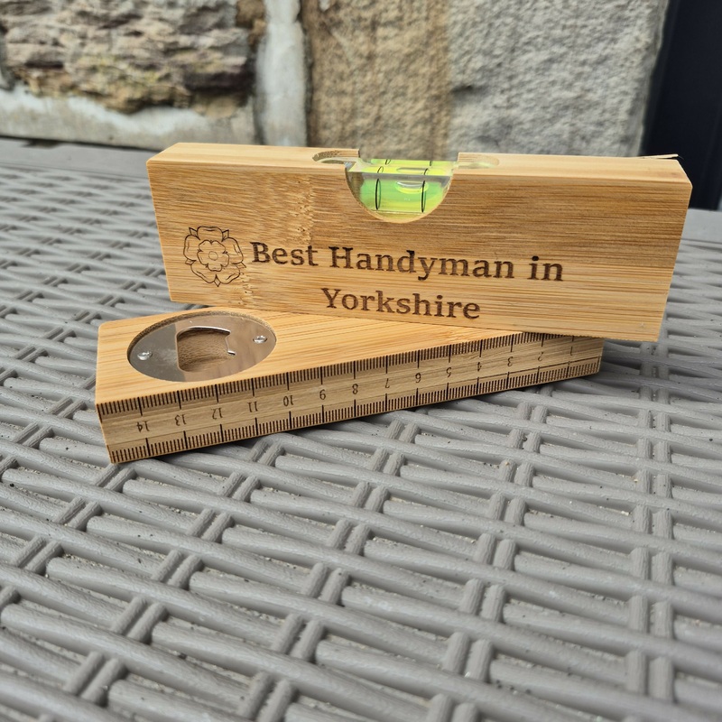 Engraved Bamboo Spirit Level  Ruler Base, Bottle Opener & Engraved Front  Unique Gift for DIY Lovers – Yorkshire