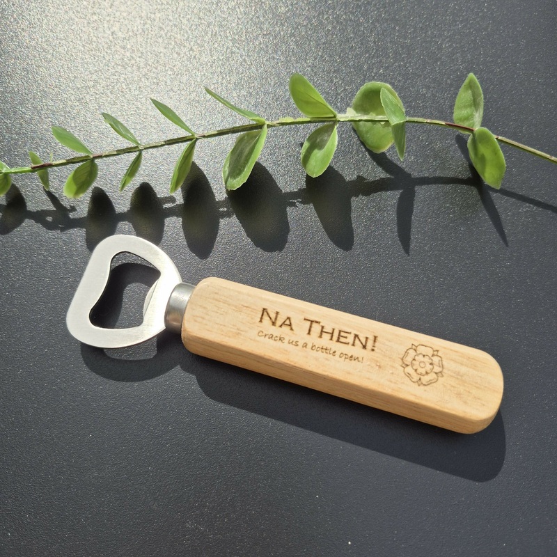 Engraved Wooden Bottle Opener  Rustic Bar Tool with Funny Sayings – Nah Then