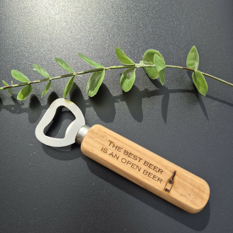Engraved Wooden Bottle Opener  Rustic Bar Tool with Funny Sayings – Open One