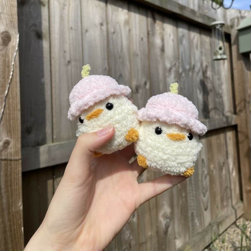 Fluffy Crochet Duck With Flower Hat