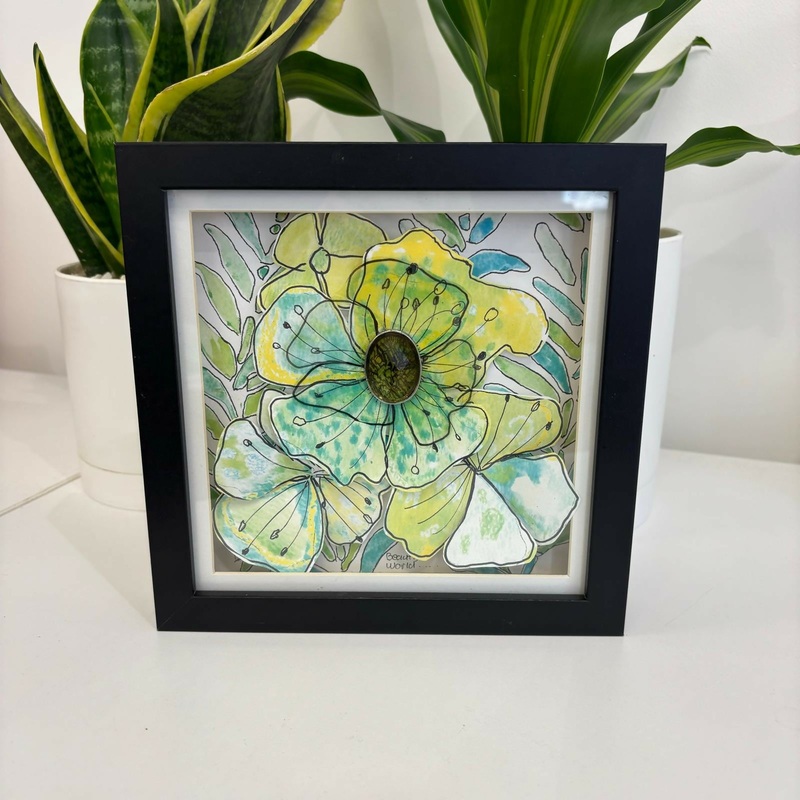 Framed Green Florals with Jewel