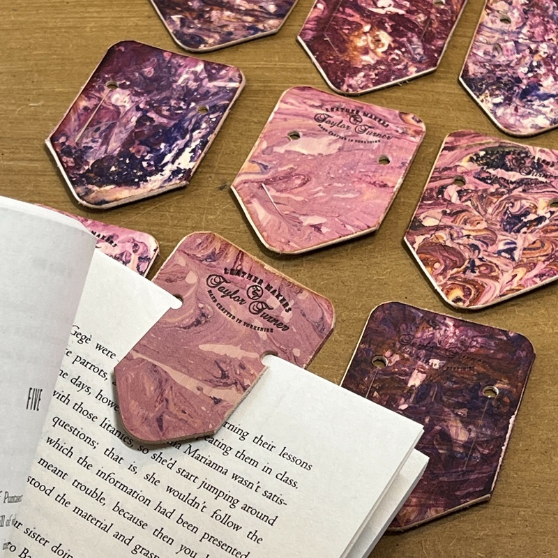 Hand Dyed Leather Bookmarks|HAND DYED LEATHER BOOKMARKS  PURPLE|HAND DYED LEATHER BOOKMARKS  RED|HAND DYED LEATHER BOOKMARKS  ORANGE|HAND DYED LEATHER BOOKMARKS  PINK
