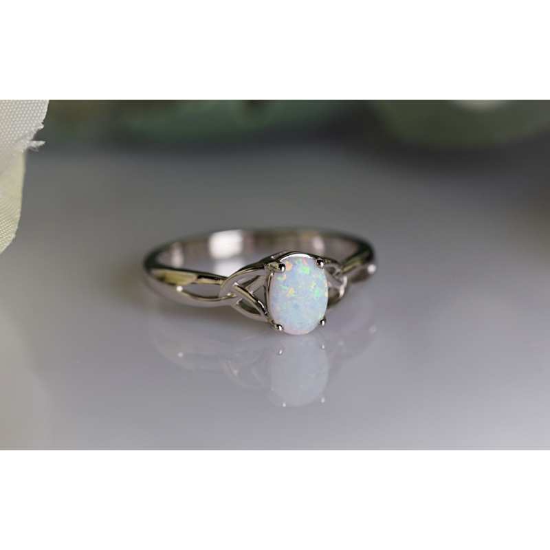 Lab Opal Ring on Celtic Band