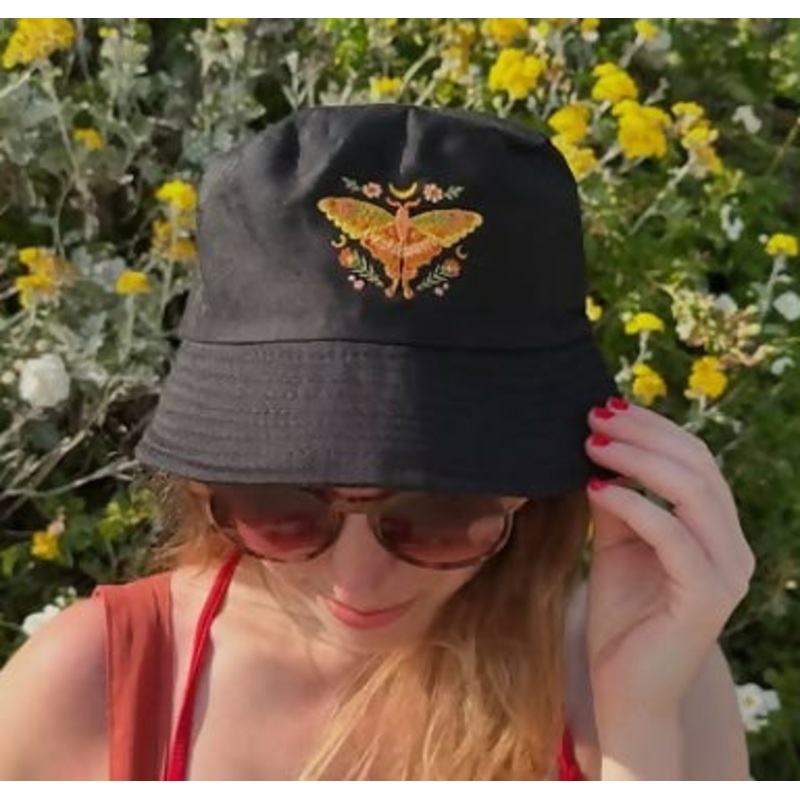 Nature Moth Black Bucket Hat