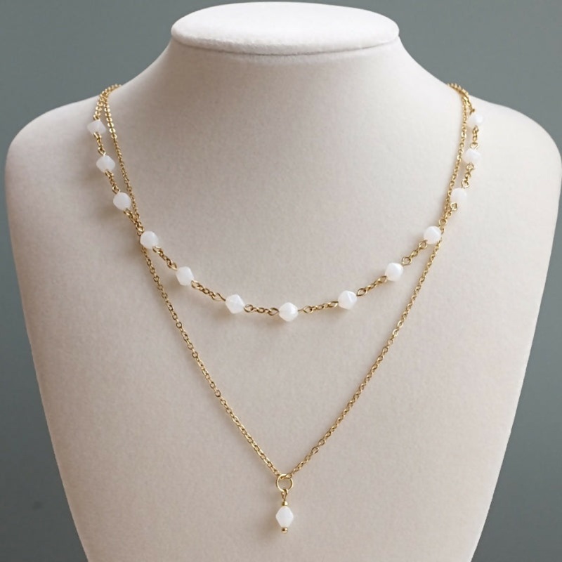 White and Gold Layered Necklace