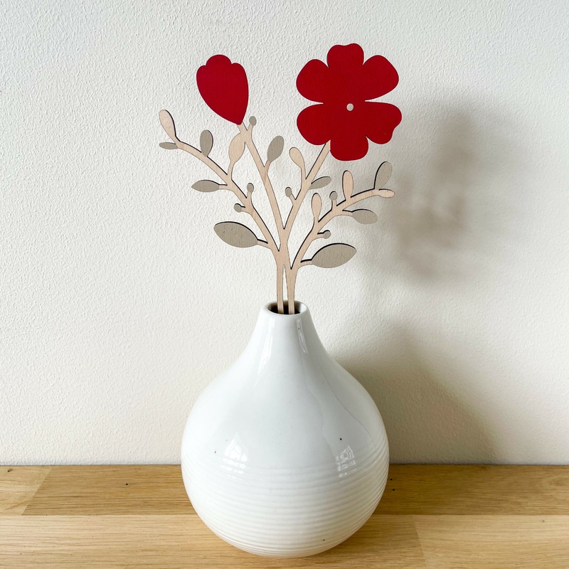 Wooden Multi Flower Stem – Red