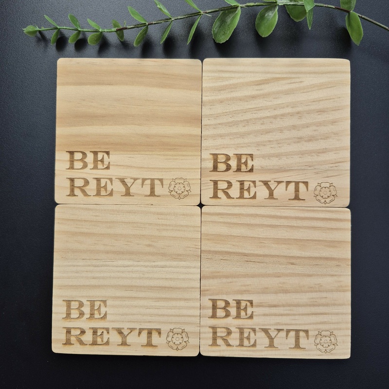 Wooden Yorkshire Rose Coaster with Yorkshire Sayings – Be Reyt
