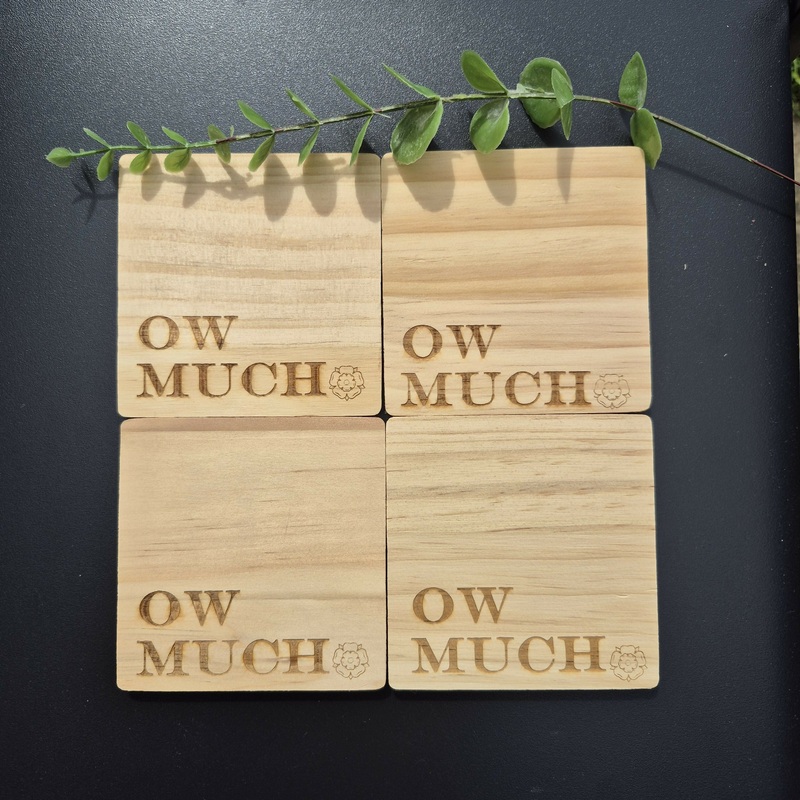 Wooden Yorkshire Rose Coaster with Yorkshire Sayings – Ow Much