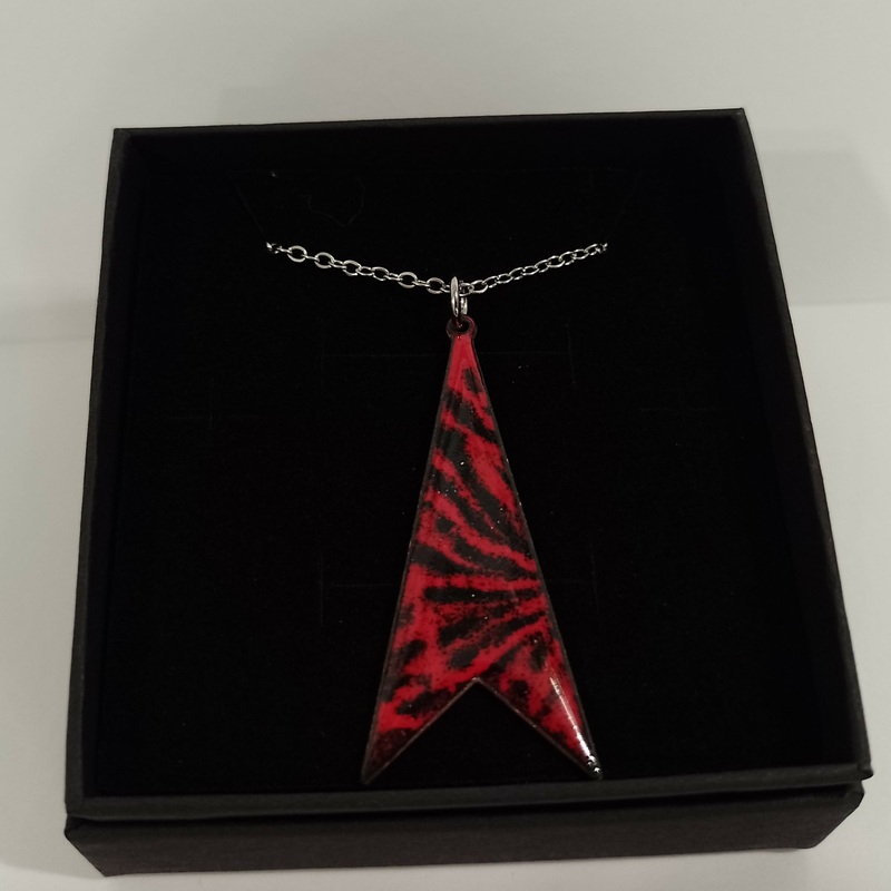 Black and Red Geometric Enamel Pendant