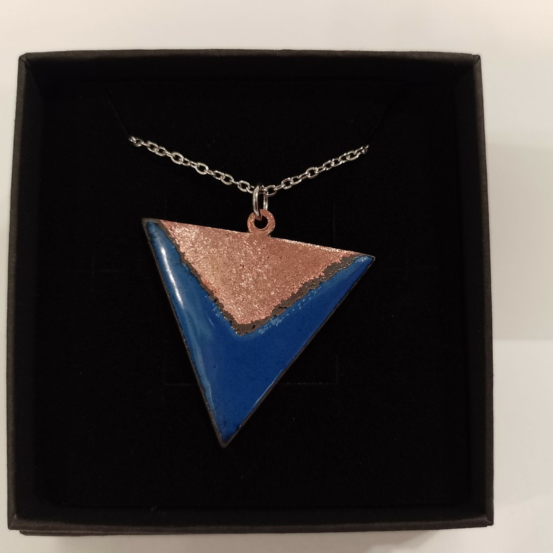 Blue and Copper Triangle Enamel Pendant