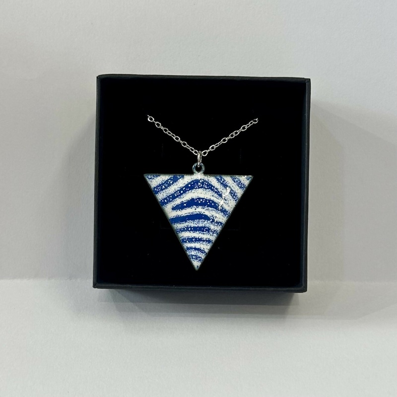 Blue and White Striped Triangle Enamel Pendant