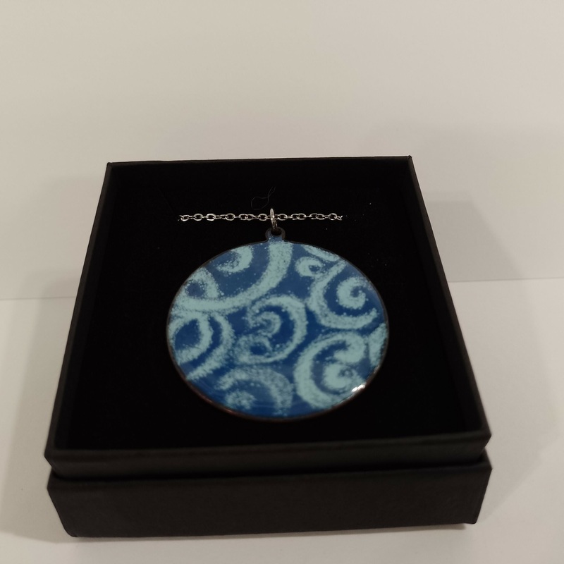 Blue Swirl Statement Enamel Pendant