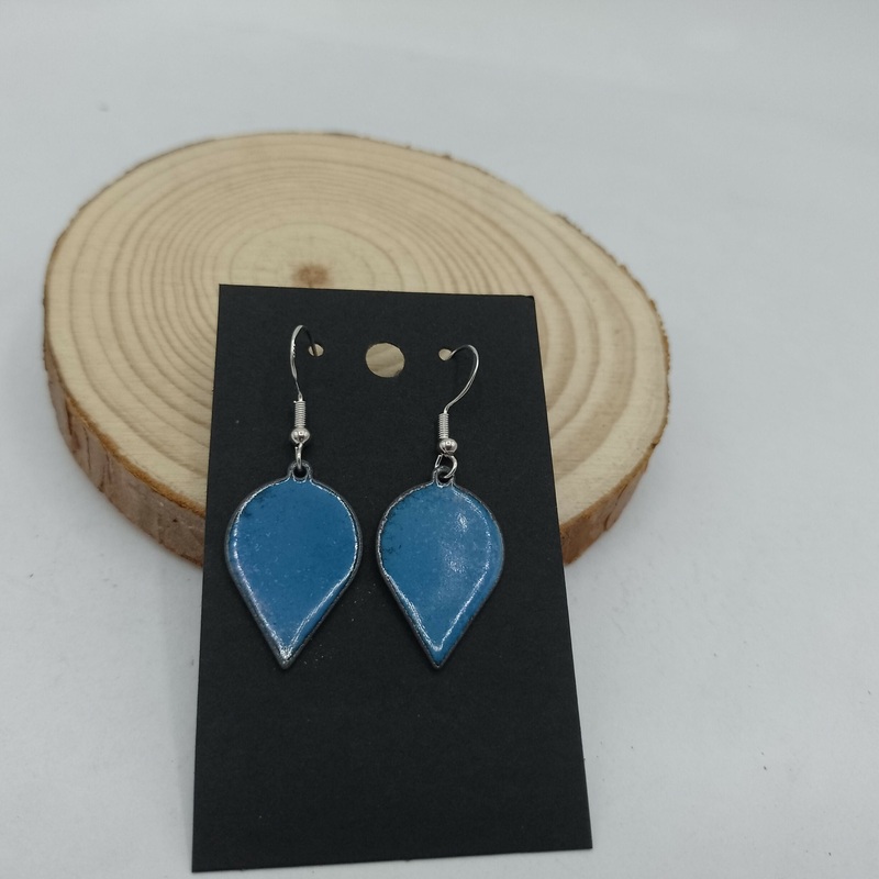 Blue Teardrop Enamel Earrings