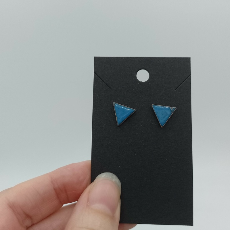 Blue Triangle Enamel Earrings