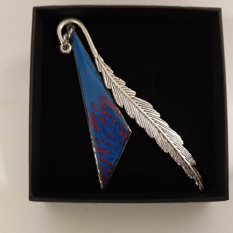 Blue Triangle Feather Enamel Bookmark