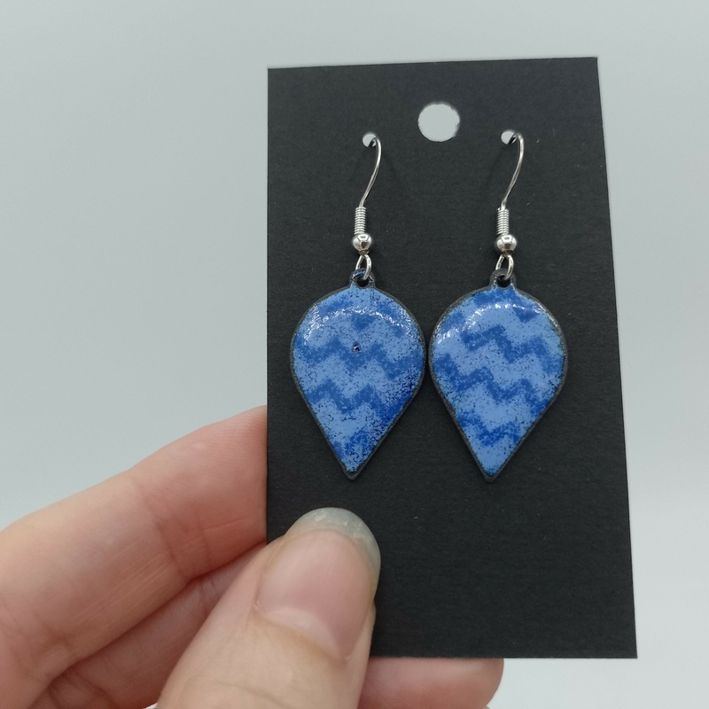 Blue Zigzag Teardrop Enamel Earrings
