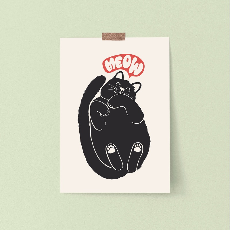 Cat Loaf Meow Print A3